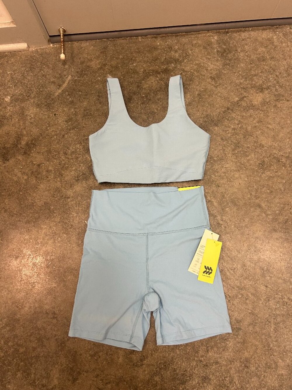 All In Motion Activewear Set Medium Blue Sports Bra Biker Shorts Workout Gym